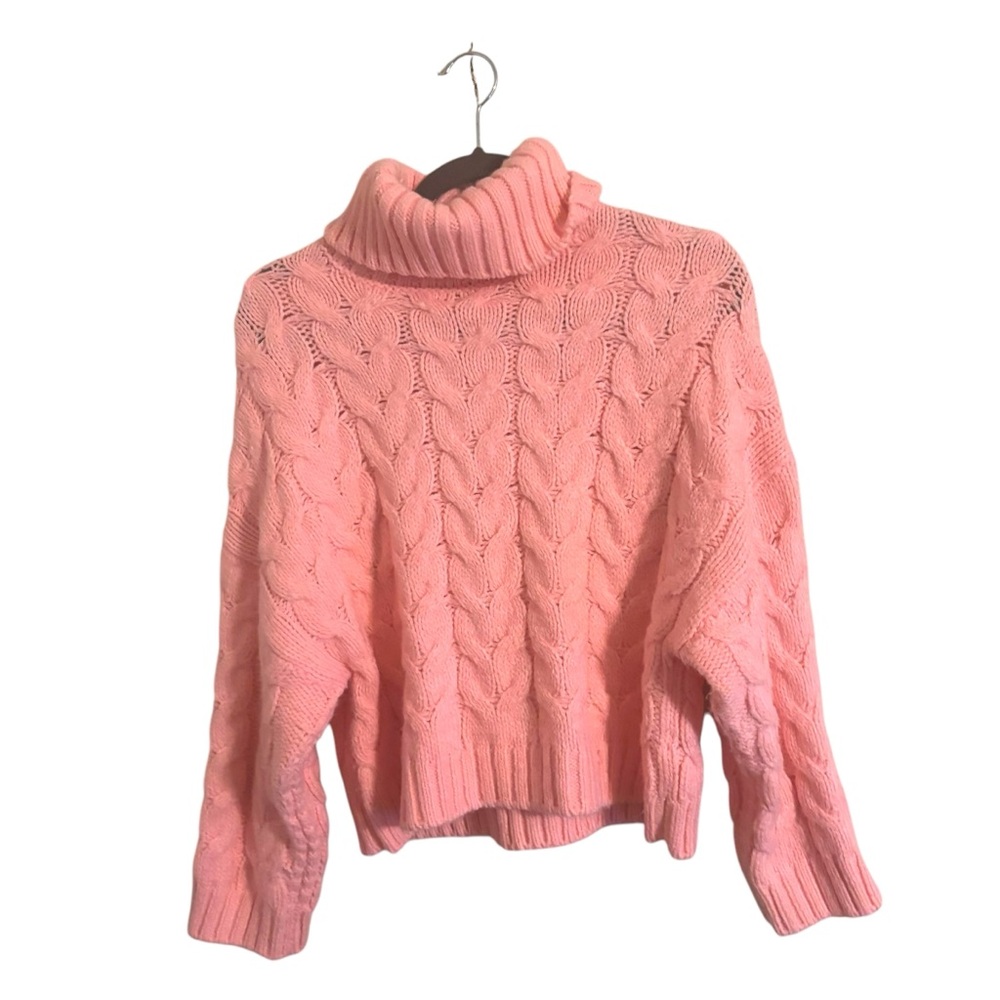 Elie Tahari Pink‎ Cable Knit Chunky Turtleneck Sweater Small